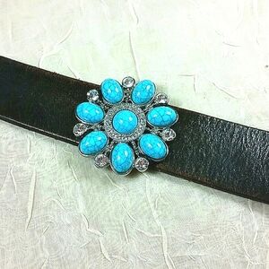 Vintage Leather Cuff Bracelet Turquoise Magnesite Crystal Boho Western Cowgirl